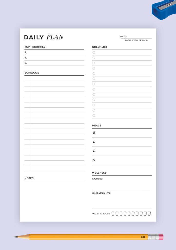 Daily Planner and Daily Schedule Printable PDF Template (A4, Letter, A5, Half Letter)